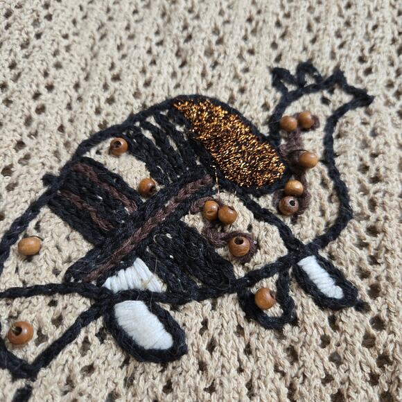 Vintage Chaus Womens Cottage Boho Indie Embroidered Beaded Open Knit Sweater M - Picture 4 of 12